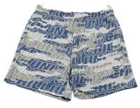 Modro-sivé vzorované bavlnené kraťasy s nápismi