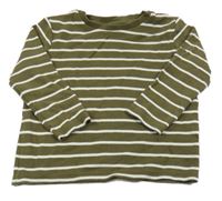 Kaki-biele pruhované tričko Tu