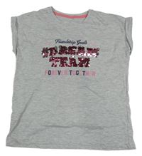 Sivé melírované tričko s nápisom a flitrami