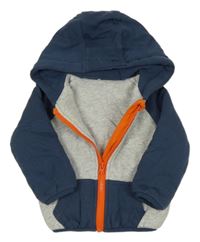 Sivo-tmavomodrá prepínaci zateplená mikina s kapucňou Tu