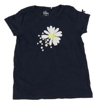 Tmavomodré tričko s kvietkami Topolino