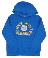 Zafírová mikina s nápisom a kapucňou Jack & Jones