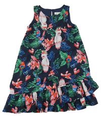 Tmavomodré ľahké šaty s papoušky a listami H&M