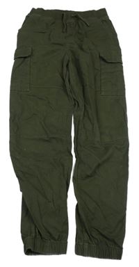 Olivové plátěné cargo cuff kalhoty H&M