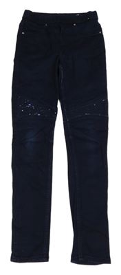 Tmavomodré džegíny s flitrami H&M