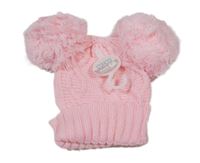 Nové - Světlerůžová pletená čepice s bambulkami Soft Touch