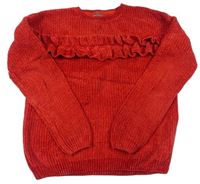 Červený melírovaný rebrovaný žinylkový sveter s kanýrkem PRIMARK
