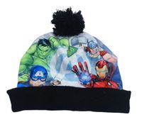 Světlemodro-barevno-čierno-zafírová plyšovo/pletená čapica s Avengers a brmbolcom MARVEL