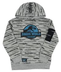 Šedá melírovaná vzorovaná mikina s dinosaurem - Jurský svět a kapsou a kapucí PRIMARK