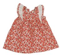 Bielo-červené kvetované šaty s volánikmi a madeirou Matalan