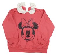 Jahodová oversize mikina s Minnie a bílým límečkem s puntíky George
