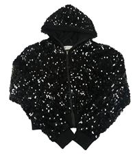 Černý tylový flitrový podzimní bomber s kapucí H&M