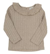 Béžový melírovaný úpletový sveter s volánikom PRIMARK