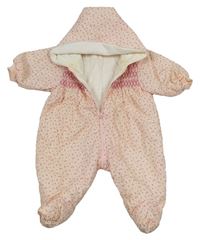 Broskvová zimná kombinéza s kvietkami a kapucňou Mothercare