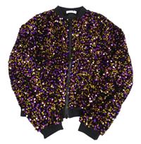 Černo-zlato-fialová sametová flitrová propínací podšitá crop mikina Name it