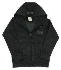 Tmavošedo-čierna melírovaná prepínaci športová mikina s logom a kapucňou Hugo Boss