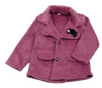 Tmavorůžové žebrované plyšové zateplené sako s mašlí