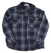 Tmavomodro-safírovo-bielo-tehlová kockovaná košeľa H&M