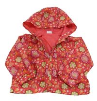 Červená šušťáková jarná bunda s kvetmi a srdiečkami a kapucňou Cherokee