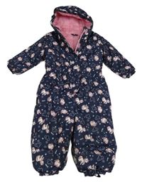 Tmavomodrá šušťáková zimná kombinéza s jednorožcami a obláčikmi  a kapucňou Kiki&Koko