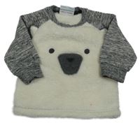 Smetanovo-čierno-biela chlupato/tepláková mikina s medvedíkom Topomini