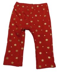 Červené teplákové zateplené legíny so zlatými vločkami a hviezdičkami