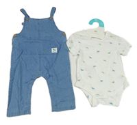 Nové - 2Set - Světlemodré lehké riflové laclové kalhoty s luční kobylkou a kapsou + bílé body PRIMARK