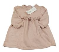 Nové - pudrové teplákové šaty s volánikom s madeirou F&F