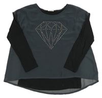 Tmavošedo-černá podšitá tunika s drahokamem z kamínků YIGGA