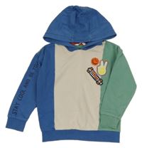 Světlebéžovo-modro-olivová oversize mikina s obrázkami a kapucňou M&S