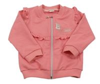 Korálová prepínaci mikina s nápismi a volánikmi