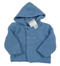 Nové - modrý pletený propínací zateplený svetr s kapucí Pex