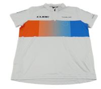 Bílo-červeno-modré sportovní cyklistické tričko s logem CUBE