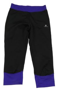 Čierno-tmavofialové capri funkčné legíny Domyos