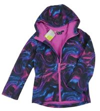 Nové - černo-růžovo-modro-fialová batikovaná softshellová bunda s kapucí MOUNTAIN WAREHOUSE