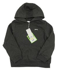 Nové - tmavosivá melírovaná mikina s logom a vreckom a kapucňou Slazenger