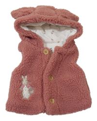 Staroružová huňatá zateplená vesta s králíčkem - Peter Rabbit a kapucňou Tu