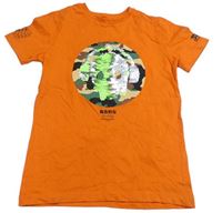 Oranžové tričko s potlačou s překlápěcími flitre Next