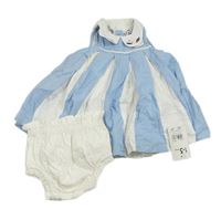 2set - Modro-bílé pruhované plátěné šaty s límečkem + kalhotky na plenku Mothercare