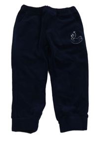 Tmavomodré plyšové tepláky s labuťou