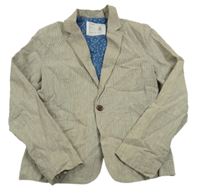 Hnědo-bílé pruhované lněné sako Zara