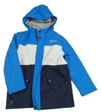 Modro-bielo-tmavomodrá nepromokavá jarná bunda s kapucňou C&A