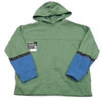 Zeleno-modrá mikina s nápisom a kapucňou Manguun