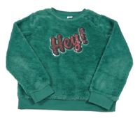 Zelená chlpatá podšitá mikina s nápisem z flitrů C&A