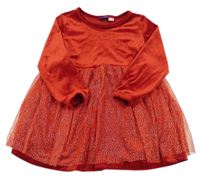 Červené plyšovo/tylové šaty s trblietkami Lupilu