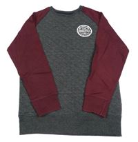 Tmavošedo-vínová prešívaná mikina s nápisom Dunnes