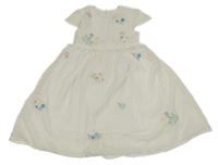 Biele bodkovaná é šaty s výšivkami květin Topolino