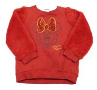 Červená teplákovo/chlupatá mikina s Minnie s flitrami George