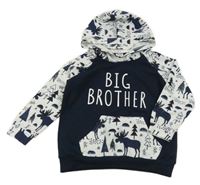 Tmavomodro-biela ľahká mikina s obrázky s nápisom a kapucňou PatPat