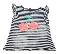 Tmavomodro-biele pruhované tričko s třešněmi Dopodopo